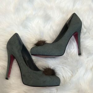 Paris Hilton Adanna Suede fur top heels